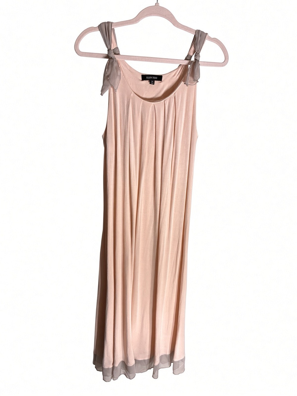 Ellen Tracy blush chiffon tie strap midi dress pleated M wedding guest homecomin